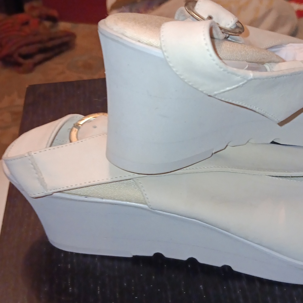 Andre Assous Cream Mules with Silver Buckle - Picture 3 of 3